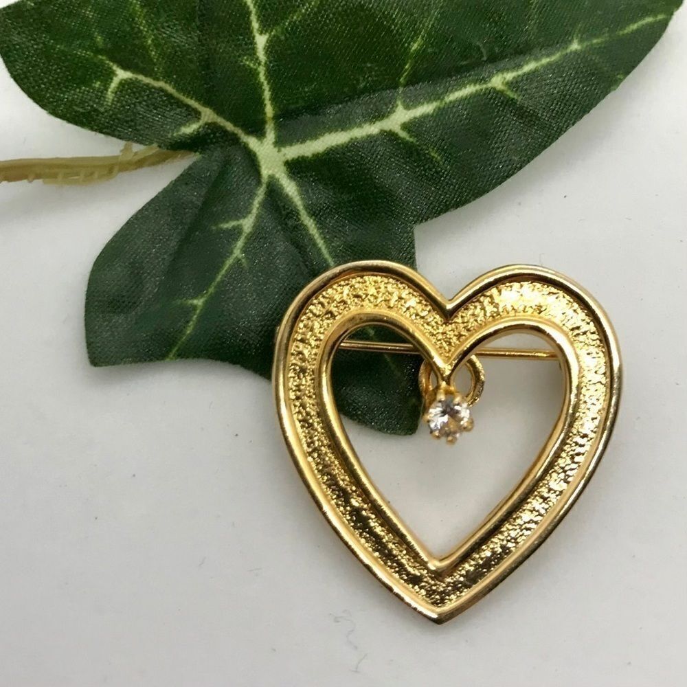 Accessocraft Gold Heart Rhinestone Pendant Brooch